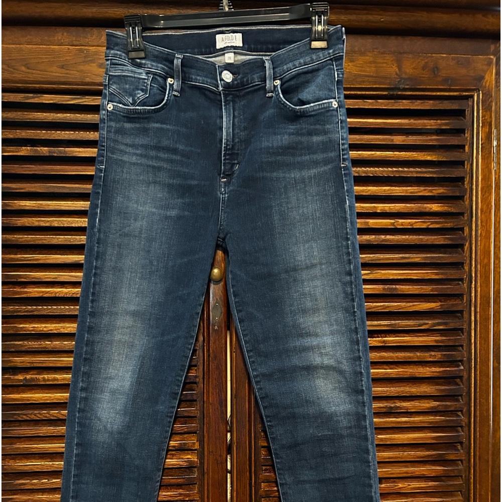 Agolde Sophie Skinny Ankle Jeans Women's 29 Blue Denim Stretch Mid-Rise Raw Hem